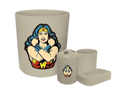 Superhero 4 Pc Bathroom Set Gray Finish Comic Trash Toothbrush Holder Cup Soap - Picture 18 of 22