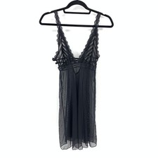 Mapale Women's Medium Black Baby Doll Lingerie Plunging Lace Trim Sheer Mesh NEW