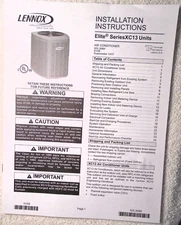 LENNOX A/C AC Air Conditioning Manual ELITE Series XC13 Guide Instruction Book