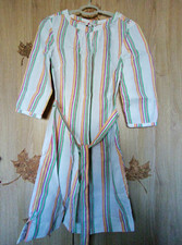 Boden White Multicolour Striped Shirt Dress Round Neck 3/4 Sleeve Belted 8