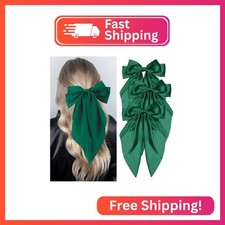 Loqpol Silky Satin Hair Bows, Oversized Long Tail Bows with Barrette Clips, Coqu