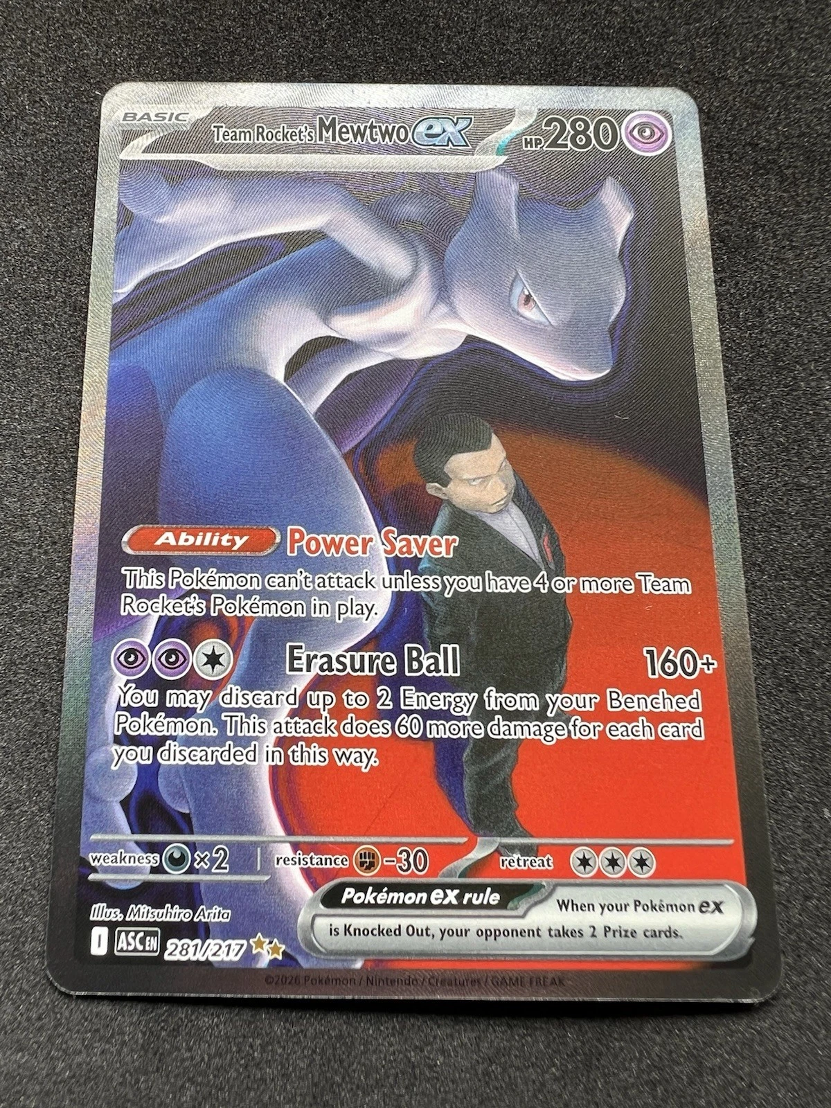 Pokémon Ascended Heroes Team Rocket’s Mewtwo EX SIR 281/217 NM