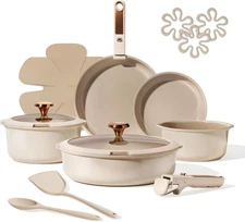 18Pcs Ceramic Cookware Set with Detachable Handle, Pots and Pans Set Non Stick, 