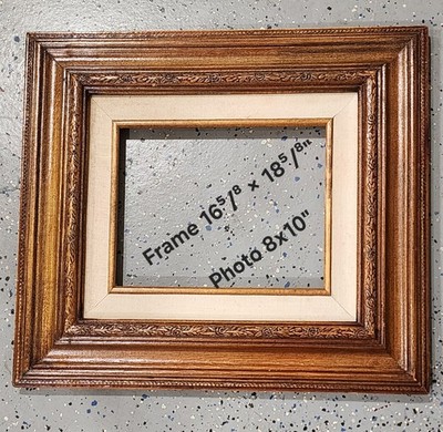 Wood Photo Picture Frame Ornate Hand Carved Flowers Mexico Holds 8x10'' MCM 