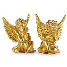 2 Pack Resin Cherubs Angel Statue Figurine, Garden Sleeping Cherub Statue Gold