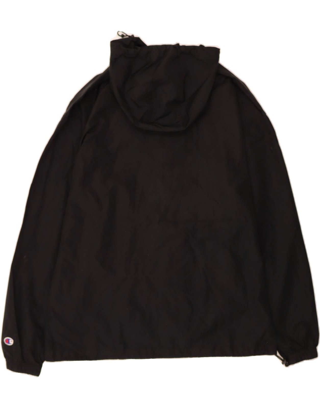 CHAMPION Mens Hooded Zip Neck Pullover Tracksuit Top Large Black Polyester CB06 image 2