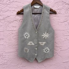 Vintage Susan Bristol Embroidered Vest Western Floral Wool Hong Kong Size 8