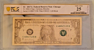 PCGS $1 2017A Federal Res Note Fr. 3006 G G48847135B Very Fine 25 Faded Error