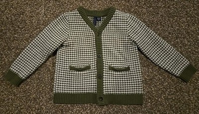 Janie and Jack Boys Cardigan Sweater Houndstooth Green and White 18-24 months