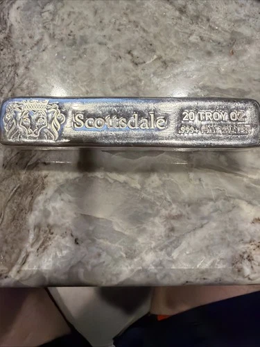 20 oz .999 Silver Bullion Long Cast Bar by Scottsdale Mint