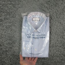 Charles Tyrwhitt Dress Shirt Mens 16/35 Blue Non Iron Slim Fit Point Collar NWOT