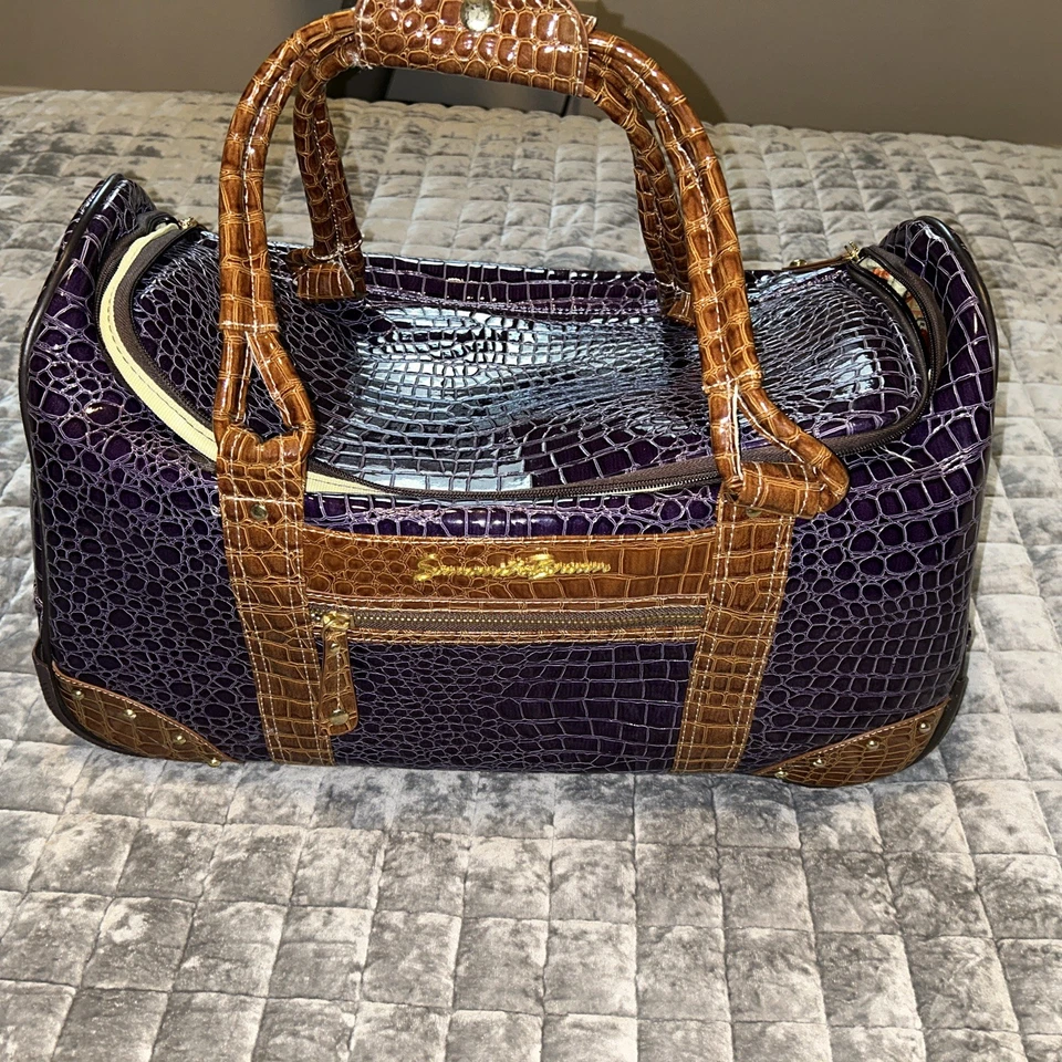 Samantha Brown Carry On Luggage Duffel Bag Croco Purple Excellent - Image 3 of 4