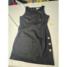 Misty Lane Vintage Black Sleeveless Shift Dress Side Button Detail Size 14 NWT