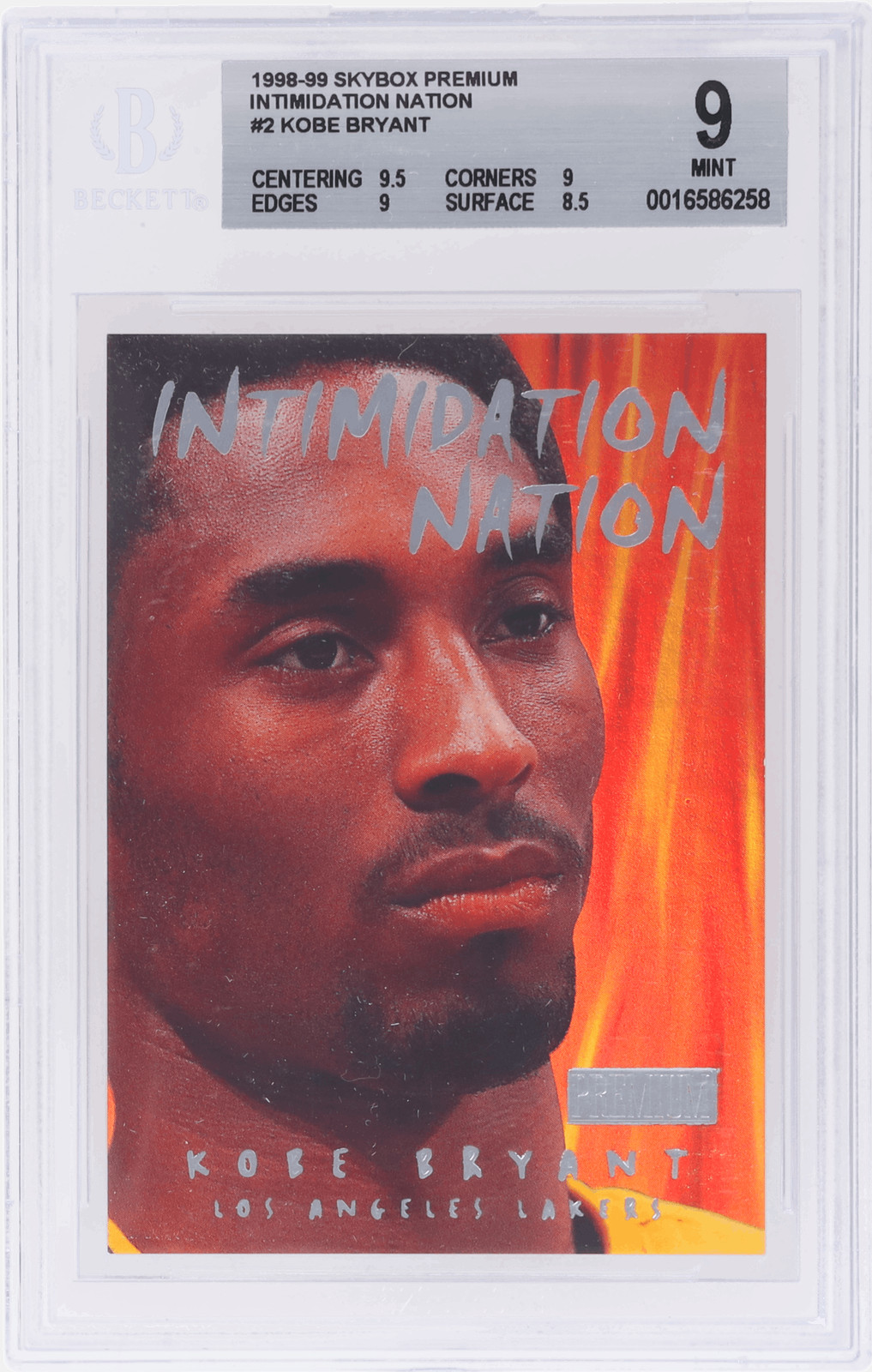 1998 Skybox Premium Kobe Bryant Intimidation Nation #2 BGS 9