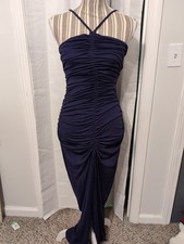 NWT Susana Monaco Ruched High Slit Maxi Tube Dress Navy Sz. M Sexy Coquette Girl