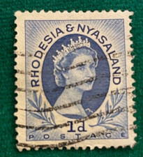 1954 Rhodesia and Nyasaland stamp - Queen Elizabeth II - canceled never hinged