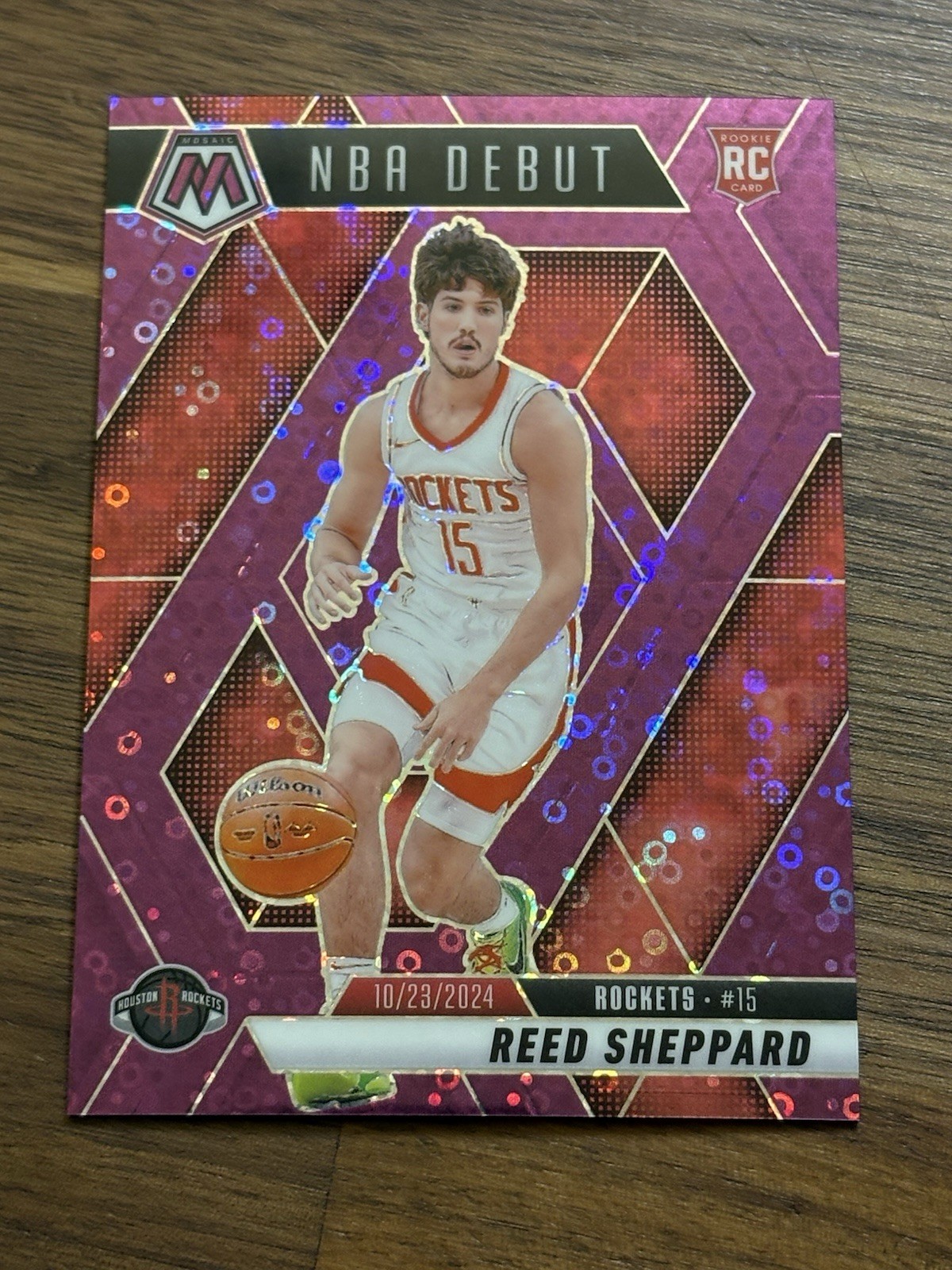 2024-25 Mosaic Reed Sheppard RC NBA Debut Purple Fast Break #10/50 Rookie RC