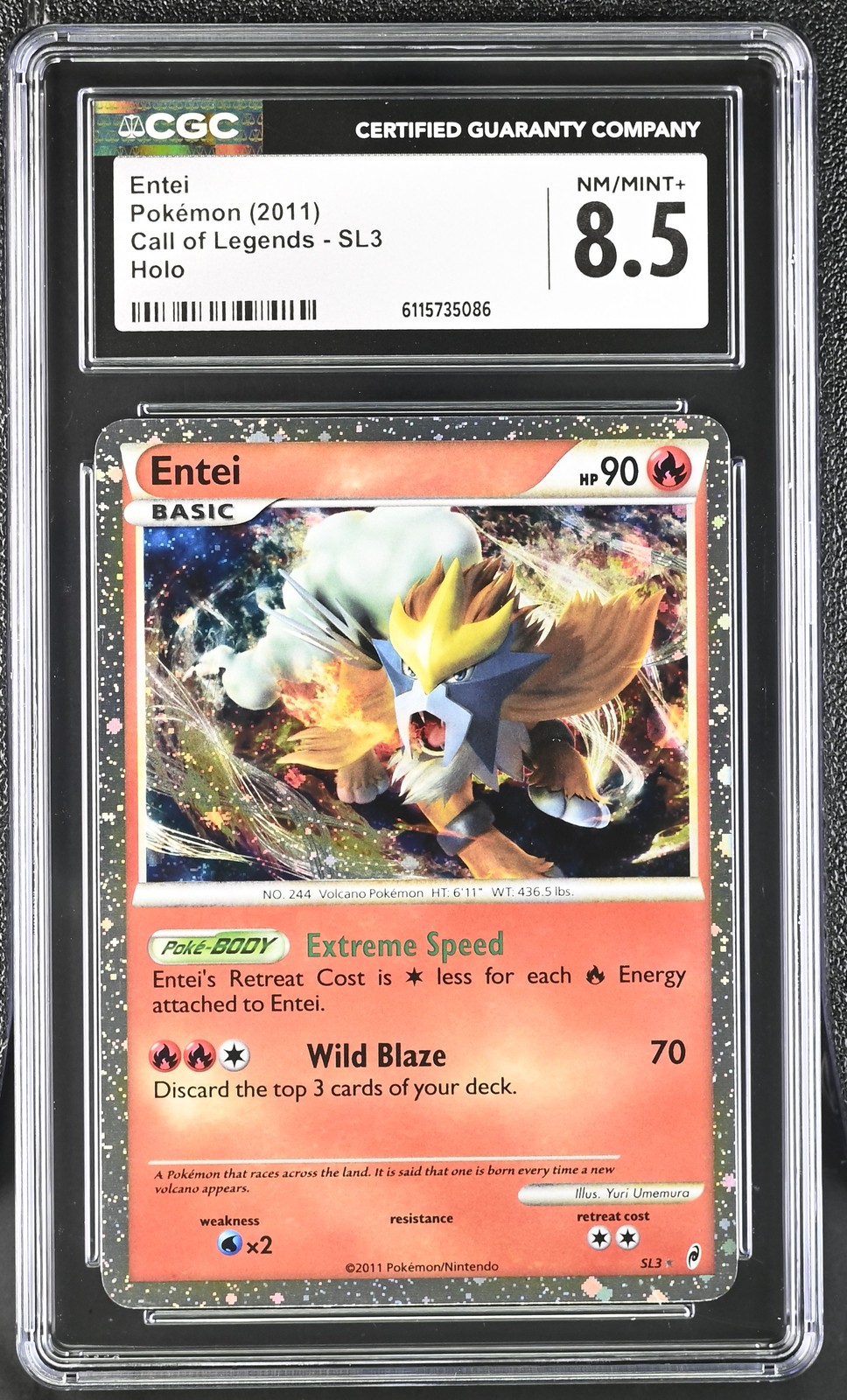 CGC 8.5 Entei 2011 Call of Legends SL3 Holo Pokemon Card