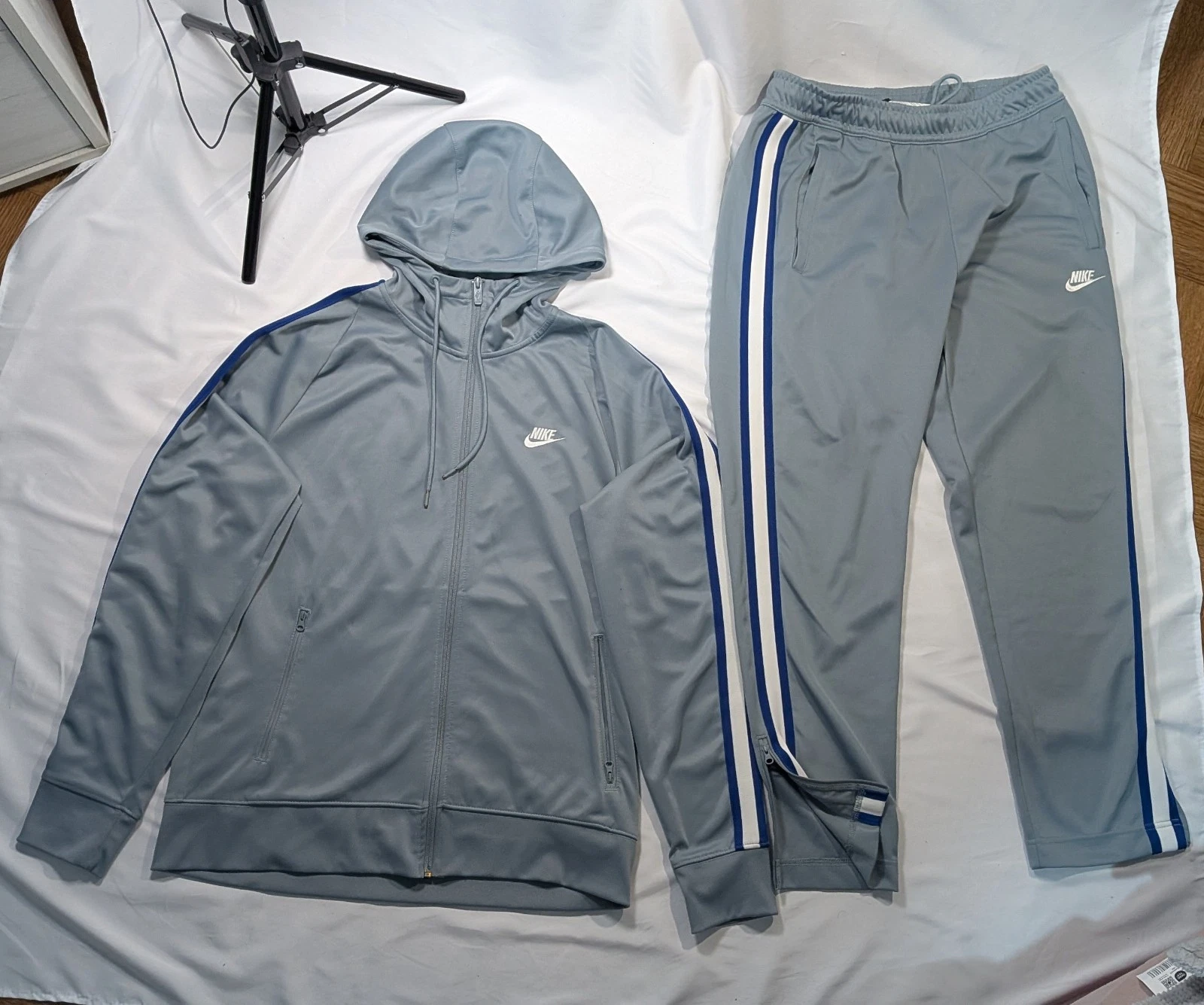 NIKE NSW HE Tribute Tracksuit Set Black White Striped FullZip Men Top L/Pants M