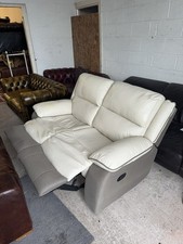 DFS Cream Real Leather And Fabric Manual Recliner Two Seater Sofa