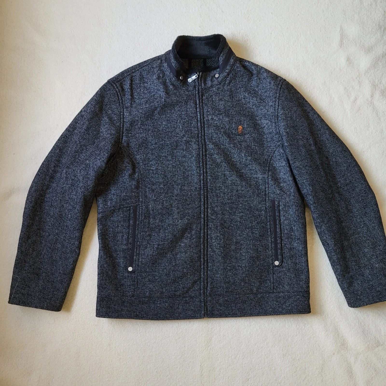 Laochangyu Fleece Jacket Men's Size Medium Black Gray Wool Blend