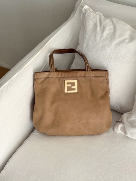 FENDI BORSA CHAIN BROWN LEATHER TOTE BAG