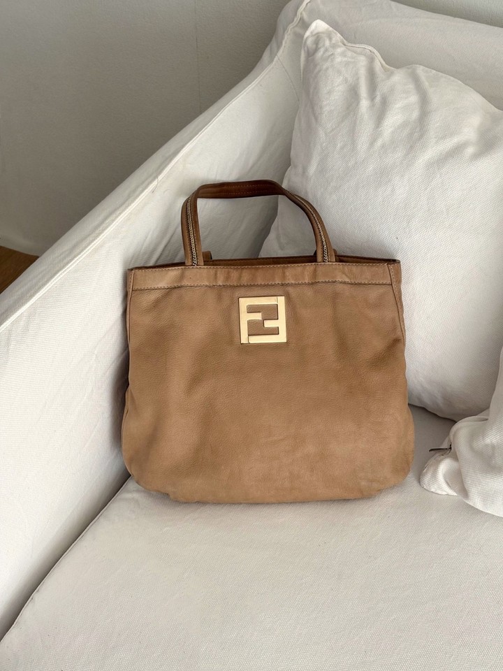FENDI BORSA CHAIN BROWN LEATHER TOTE BAG