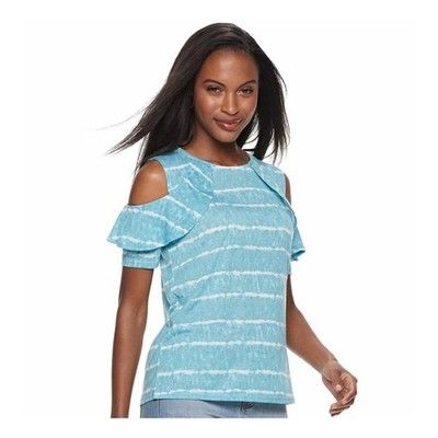Juicy Couture Seasonal Staple Fashion Forward Cold Shoulder Top Light Blue XL