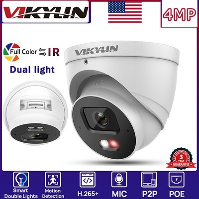 Vikylin Dual light Color+IR Monitor Turret Network 4MP POE Security Camera Wired