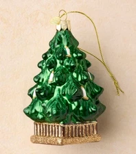 John Derian Vintage 4.5" x 3" Glass Glittered Christmas Tree w Candles Ornament