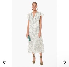 Tuckernuck Cream Yellow Posey Emma Caftan Floral Dress S Feminine Linen Cotton S