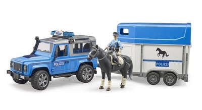 BRUDER,POLICE LAND ROVER Defender with van; horse and policeman, 1/16, BRU2588
