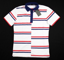G/Fore Mens Polo Shirt L Short Sleeve Golf Pullover Tech Pique White Stripe 120