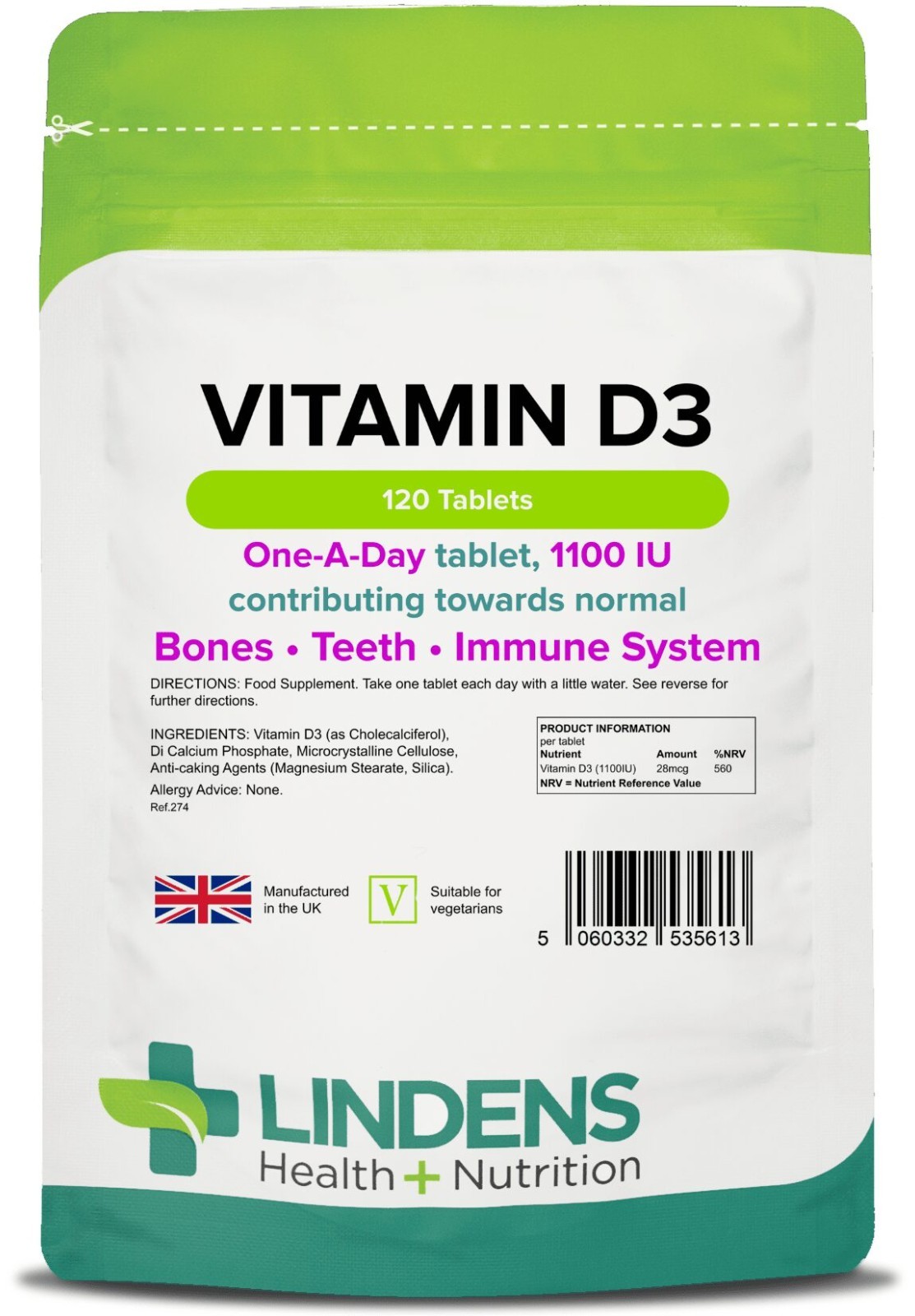 Vitamin D D3 Tablets 120 Immune Health Support Lindens
