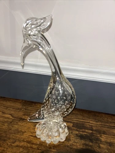 Clear Glass Bird Figure Murano Style Bullicante Bubble Glass It’s A Foot Tall