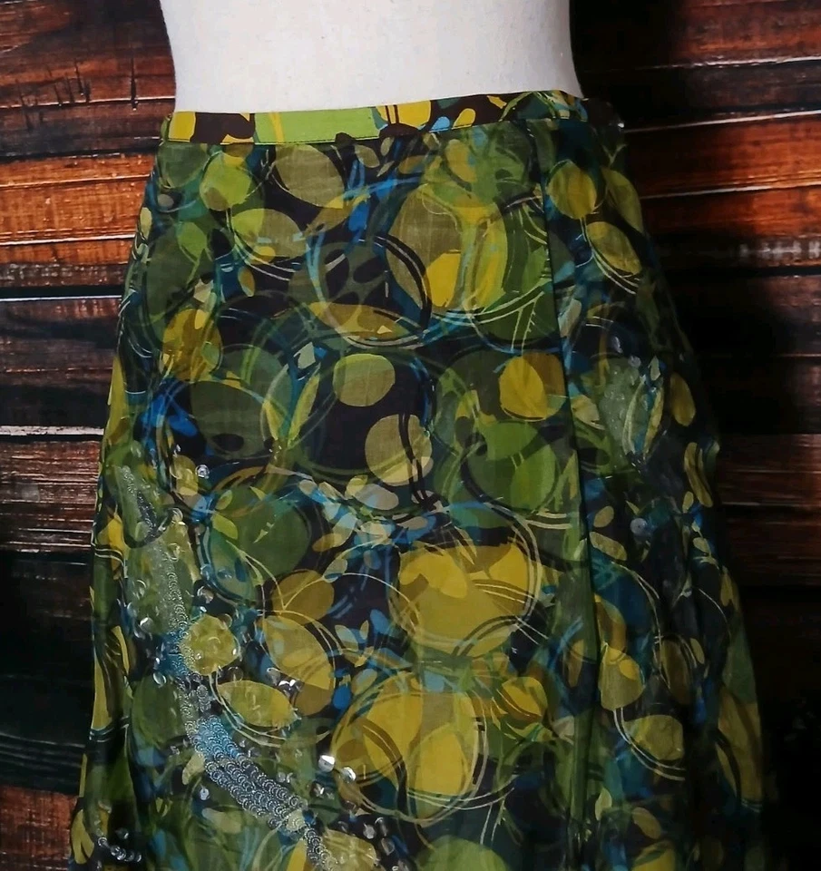 Falda midi Ideology talla 4 bohemia seda superpuesta lentejuelas algodón base cremallera lateral Foto 4 de 4