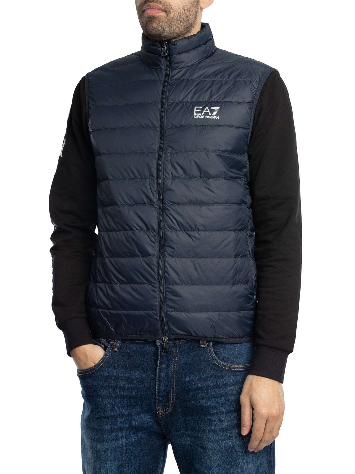 EA7 Chest Logo Lightweight Gilet, Blue - M
