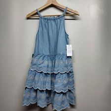 Guess Tiered Denim Mini Dress Girl 12 Chambray Halter Ruffle Embroidered Girly