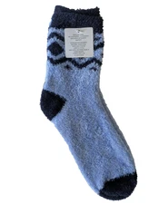 Sonoma Womens Blue Slipper Crew Socks Soft Fuzzy Cozy One Size NWT