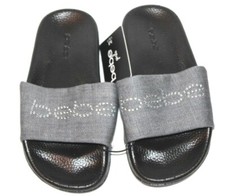 Bebe Youth Girls' Black / Gray Denim Slides Slippers Size S 11/12 or M 13/1