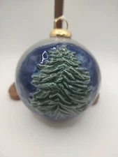 Rowe Pottery Works Blue Salt Glazed Stoneware 4” 1999 O Tannenbaum Ornament.