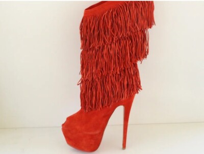 Christian Louboutin Orange Highness Tina Platform Suede Boots EU 37.5 US 7 