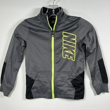 Nike Boys Full Zip Athletic Jacket Size 6 Gray Neon Black Pockets Awesome. L