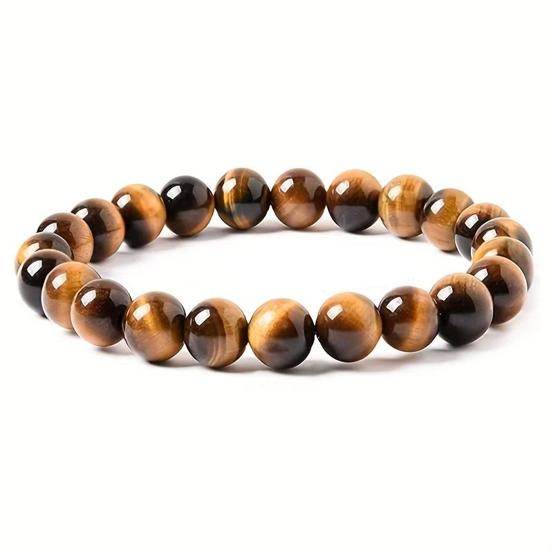 Bracciale da uomo a forma di croce con occhio di tigre, bracciale da uomo e ragazzo, in pietra naturale, con perle, regalo di Natale cristiano, regalo