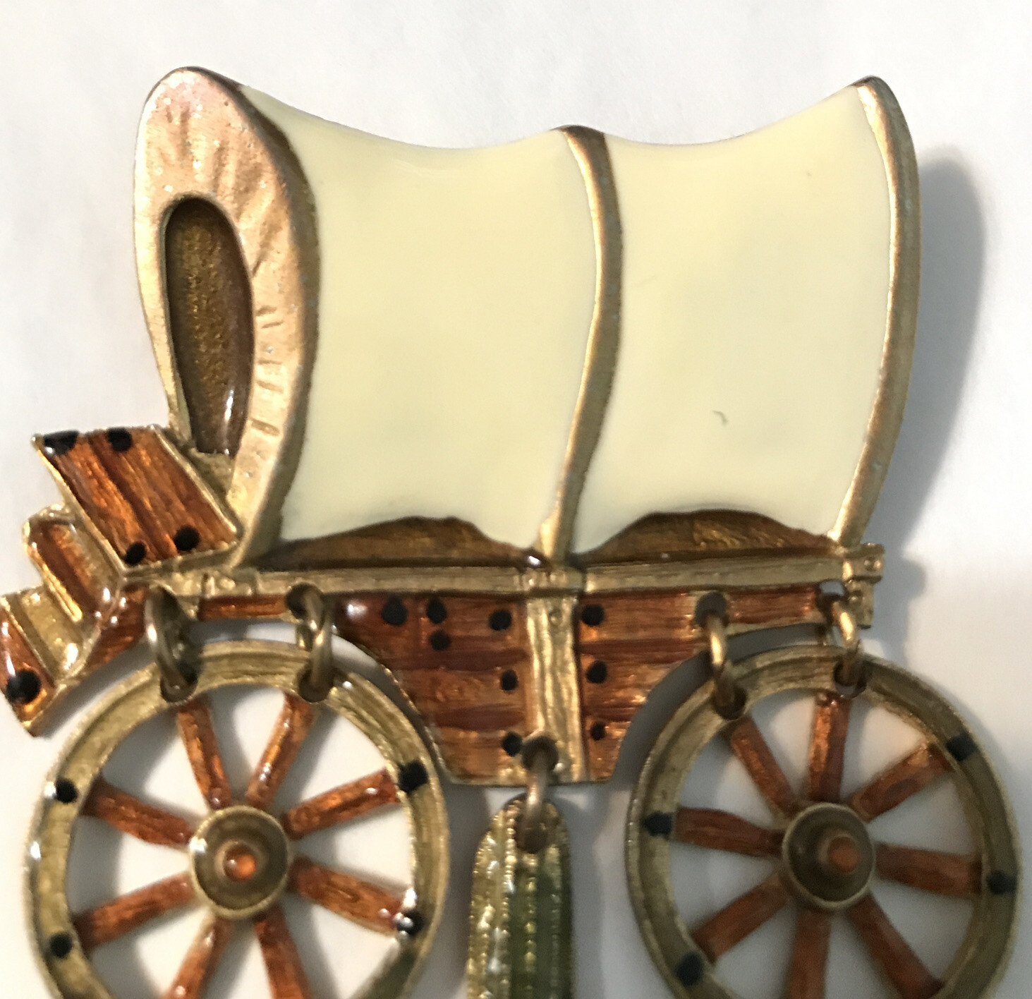 Vintage Don Lin Covered Wagon Dangle Enamel Brooc… - image 2