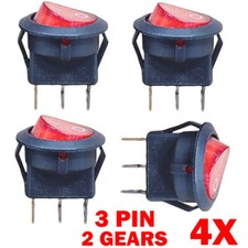 4x For SPST 3 Pin ON/OFF Round Rocker Switch With Red Neon Lamp 10A/125VAC NEW