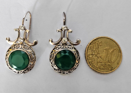 PAIO DI ORECCHINI AGATA VERDE TAGLIO BRIOLET MONTATI IN ARGENTO 925 - Foto 6 di 8