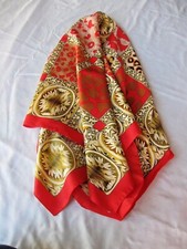 WOMAN'S LARGE, VERY BEAUTIFUL SCARF - HIGHLY DECORATED IN REDS, GOLDS AND BLACK