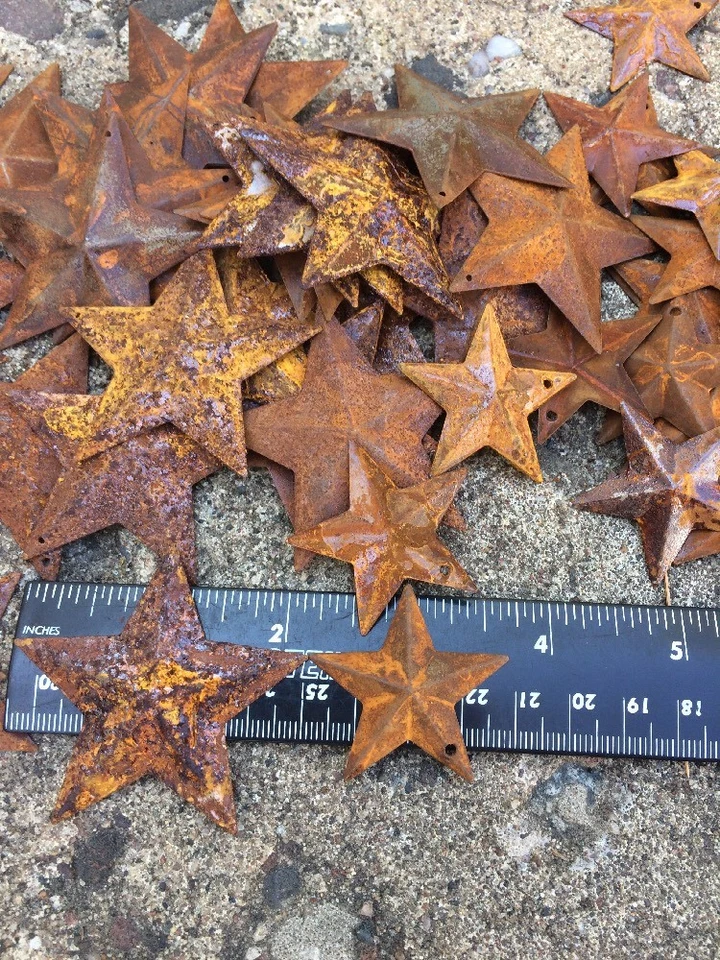 Set 20 Rusty Stars 10- 2.25" & 10- 1.5" Country Metal Barn Star Craft Supplies * - Image 2 of 4