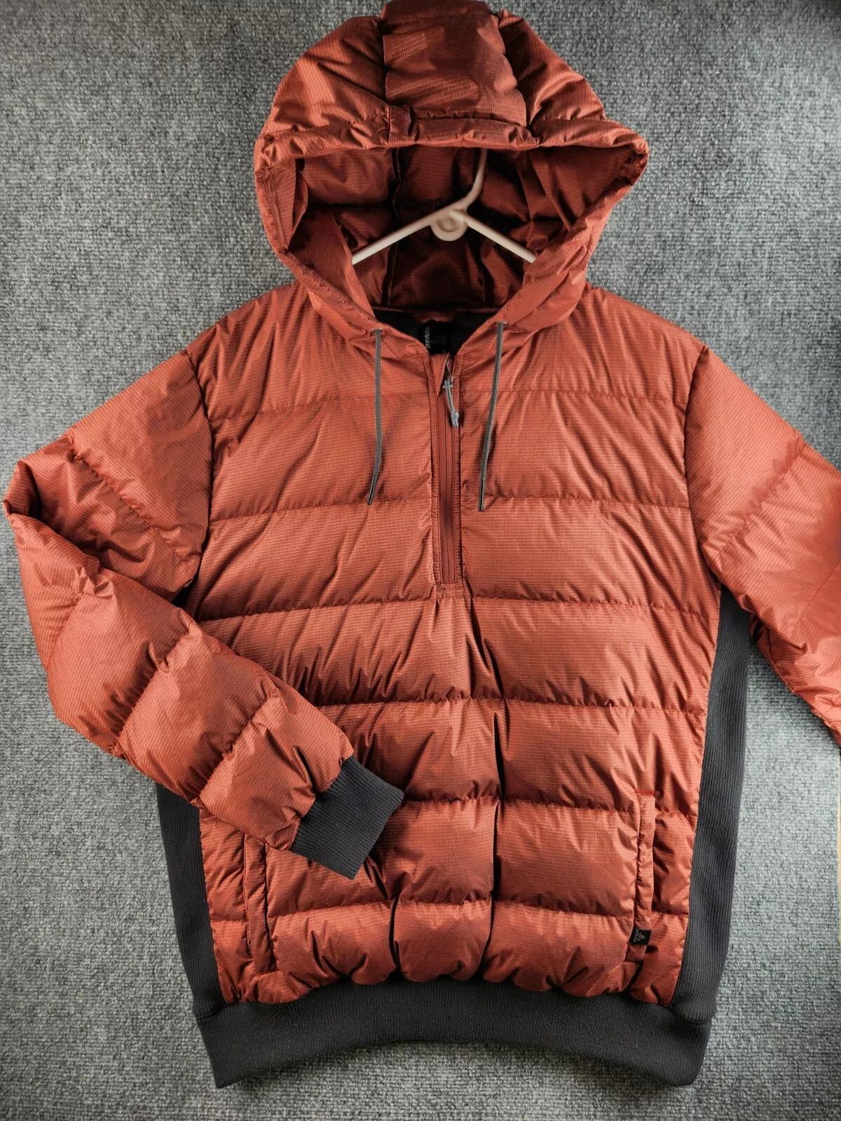 prana hooded down full pullover insulated 1/4 zip winter jacket
